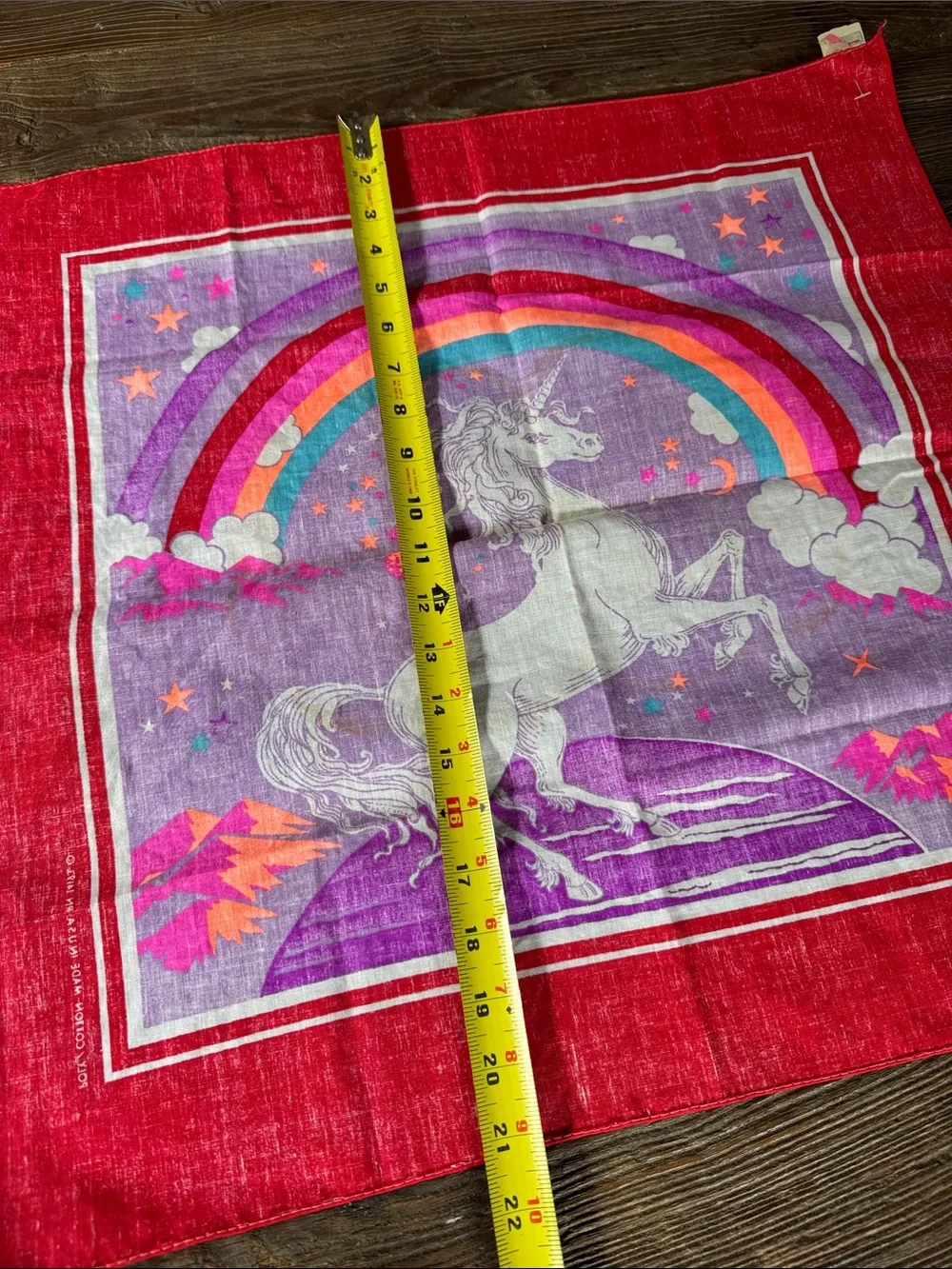 Woolworths vintage 1970’s-80’s cotton blend unicorn rainbow bandanna scarf NWT
